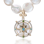 Caribbean Compass Rose 14K Gold Pearl and Diamond Enhancer Pendant