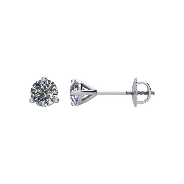 14K White Gold Three Prong Martini Style Stud Earrings (Mounting)